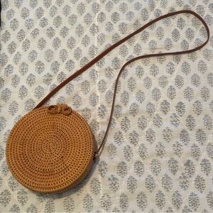 Round Woven Rattan Crossbody Bag